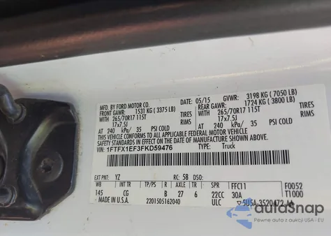 2015 Ford F-150 Xl from USA, damaged, VIN 1FTFX1EF3FKD59476